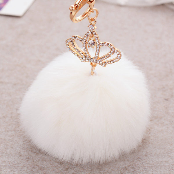 Signature Lulu 18K Gold Plated Oversized Pom Pom Crown Charm Key Ring